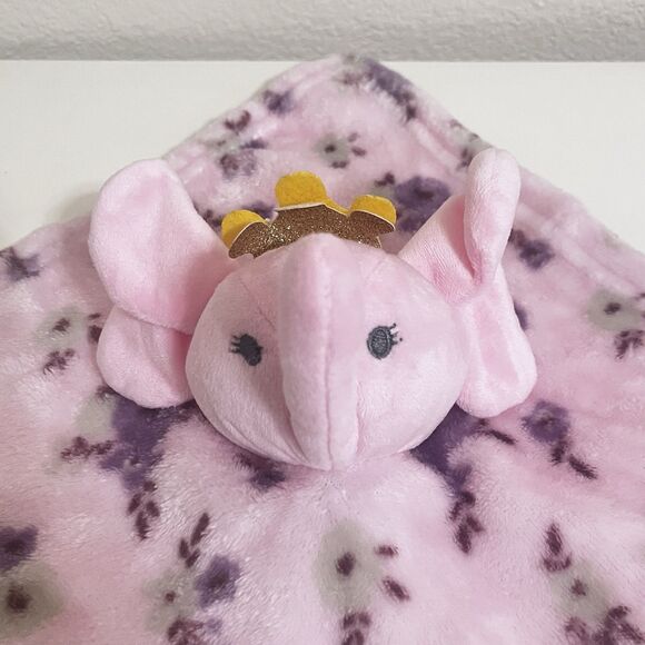 Manhattan Kids Babe Luxe Pink Elephant with Crown Security Blanket Lovey Flowers - Picture 4 of 8